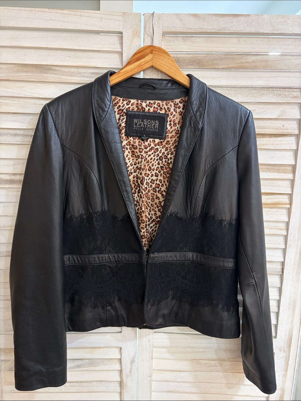Wilsons Leather Black Leather Jacket with Lace Panels